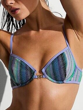 Victoria's Secret Swim Shimmer Stripe Knit Balconette Bikini Top Sz 36DDD NWT